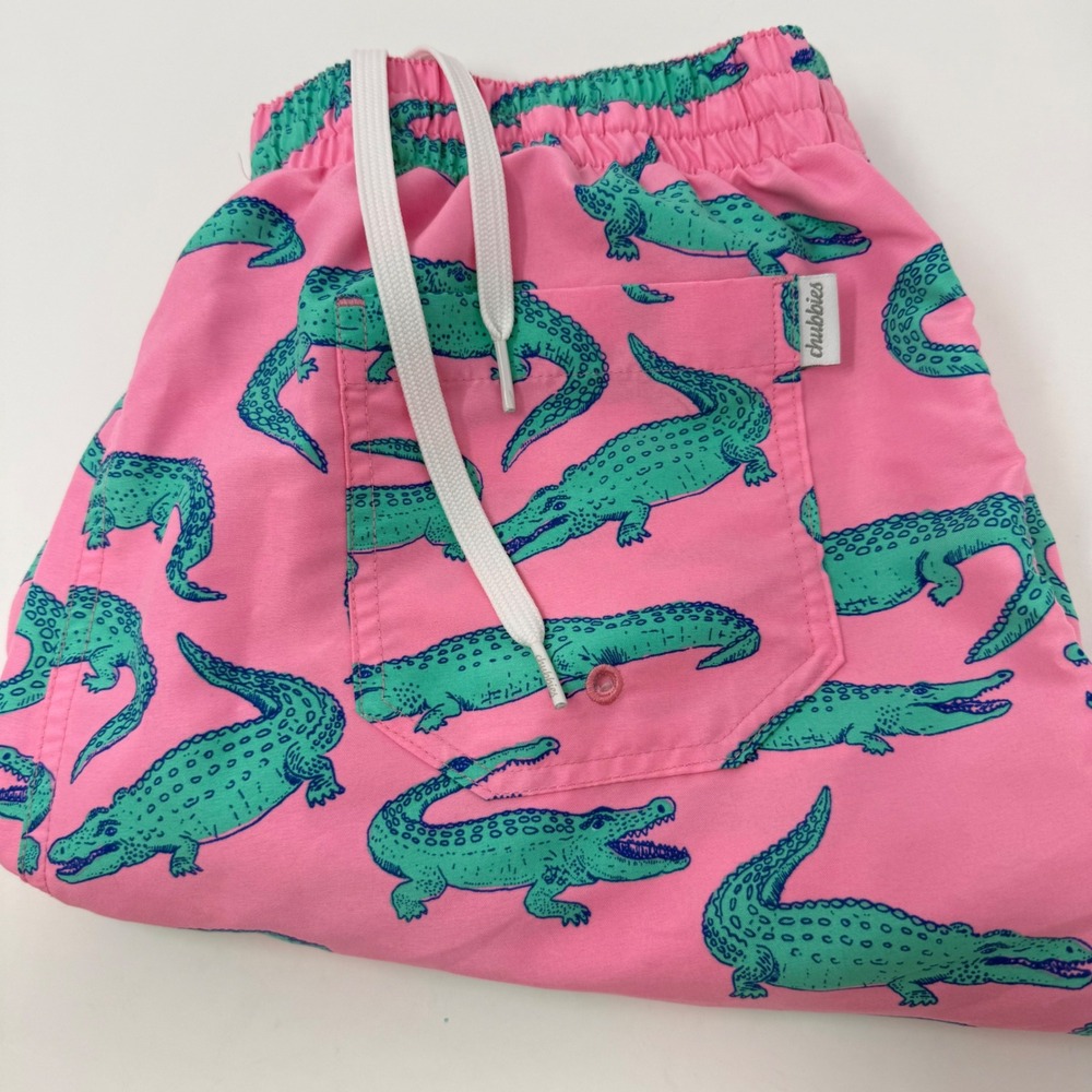 Chubbies Mens XL Swim Trunks Pink Teal Alligator Print 5.5" Inseam Mesh Lined